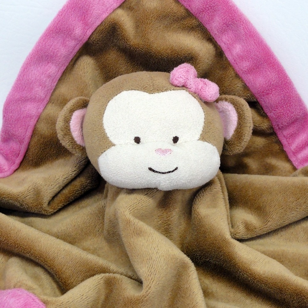 Tiddliwinks Girl Monkey Lovey Security Blanket Brown Baby Plush Pink Bow Edge